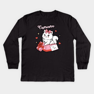 Capricorn Sassy Valentines Kitty Kids Long Sleeve T-Shirt